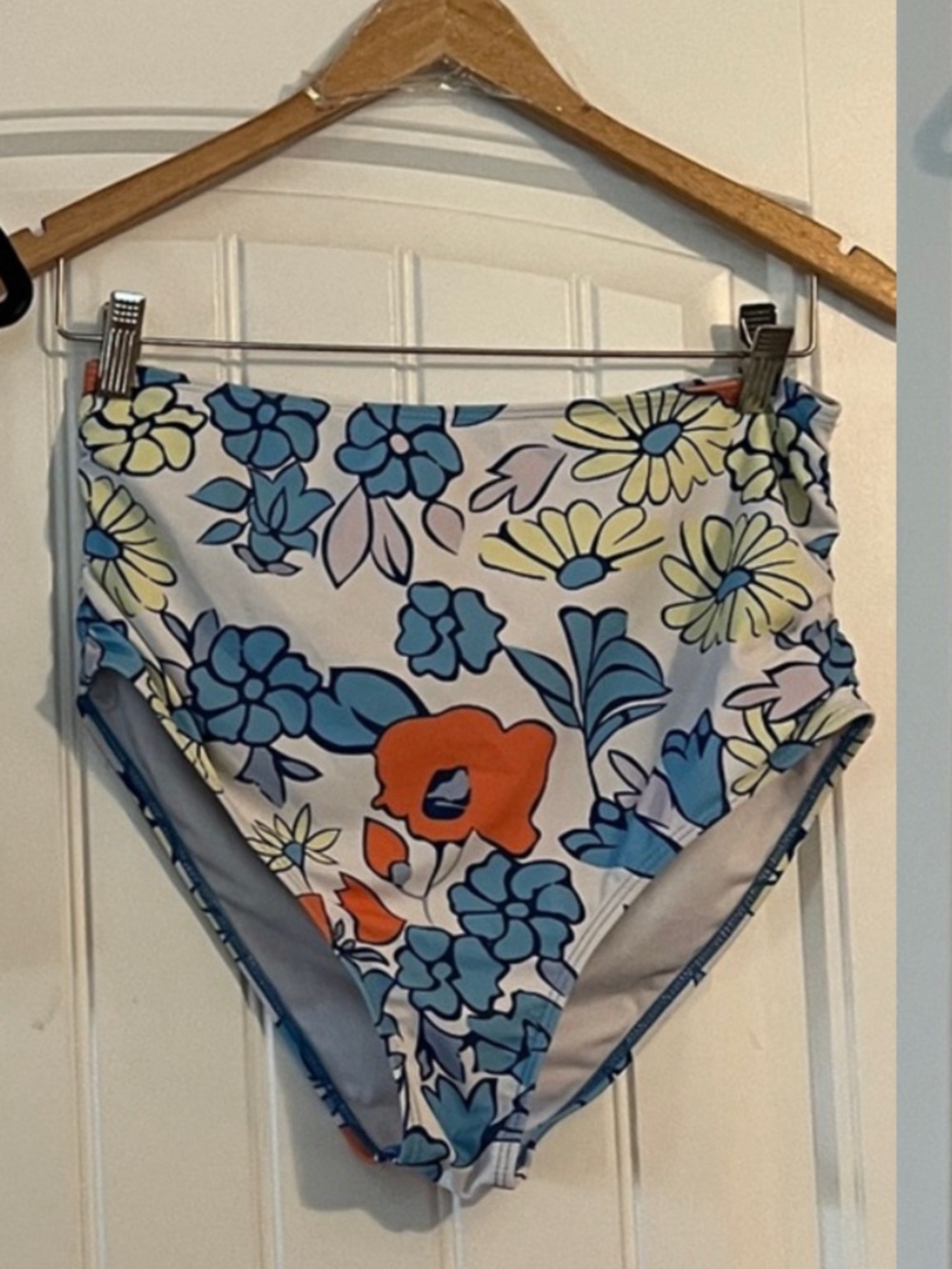 High-Waist Floral Bikini Bottoms - Blue, Orange, Yellow